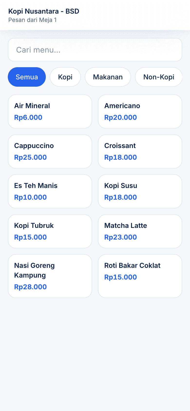 Screenshot asli halaman pesan QR meja Altora